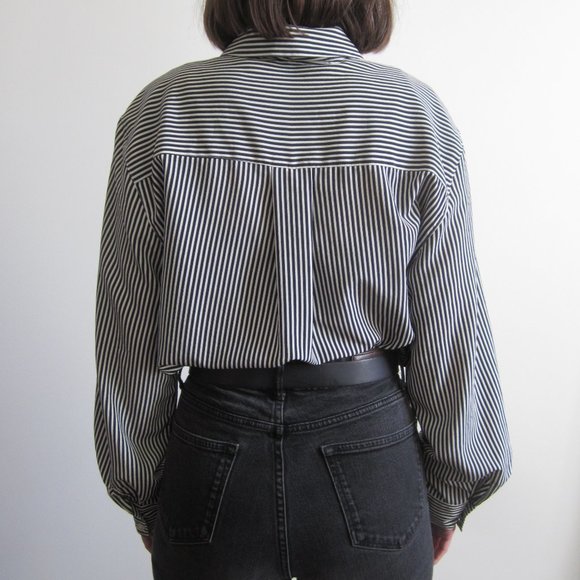 Late 80s-early 90s navy & white striped button-up - Picture 3 of 6